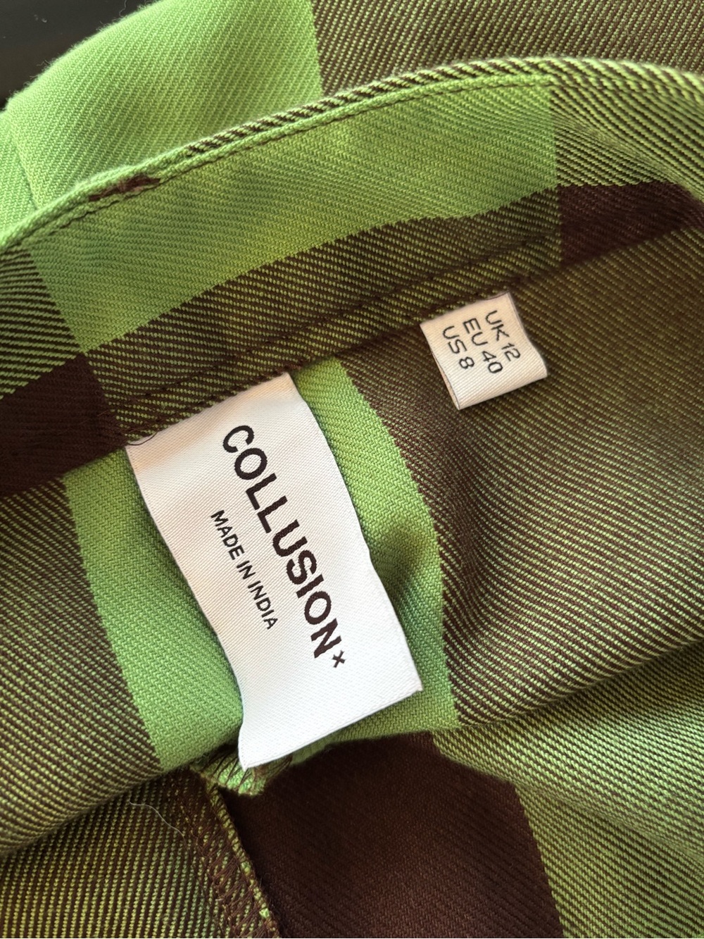 COLLUSION plaid ASOS flare plaid PANTS us size 8 BROWN GREEN